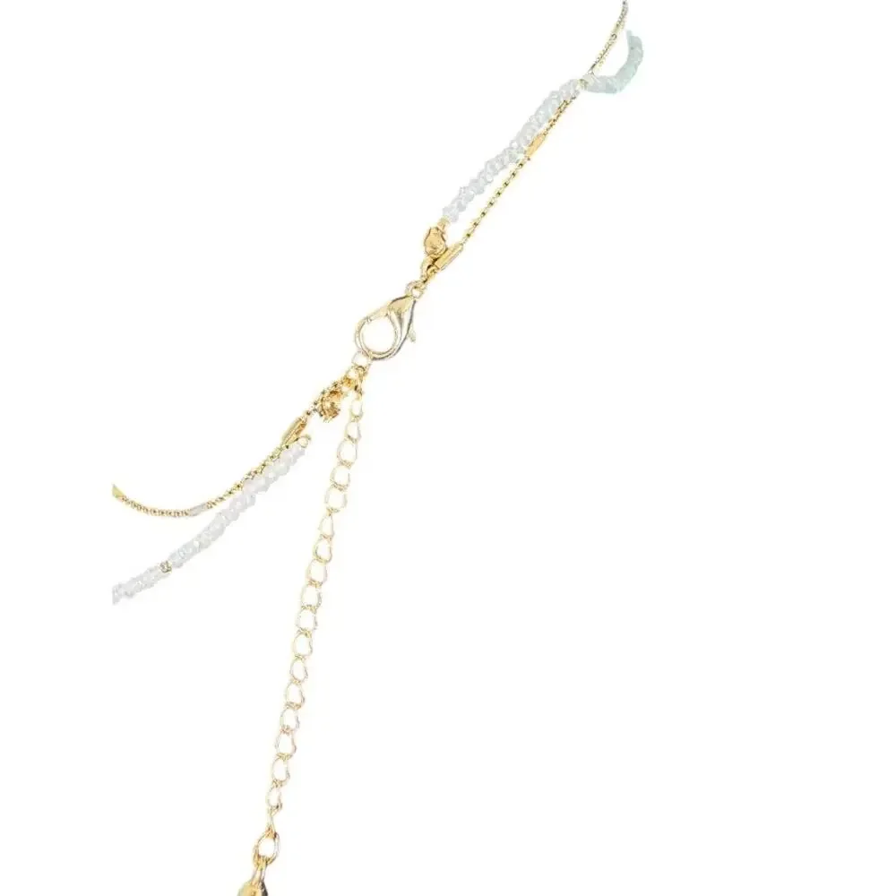 Gold Layered Necklace Moonstone Opalite Teardrop Seed Bead Bar Chain Set 16 In